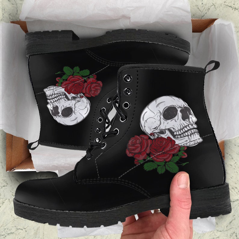 SKU57 Skull and roses vegan goth boots | Etsy