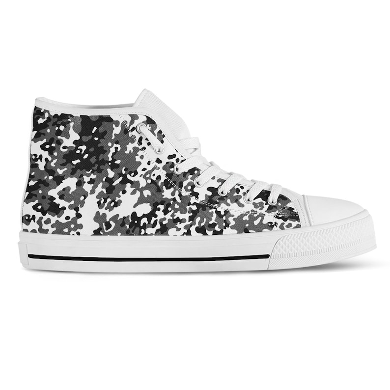 Camo High Top Sneakers Camouflage Army Print Shoes Black and White Canvas Printed Sneakers Hi Tops Army Gifts Birthday Gift Streetwear