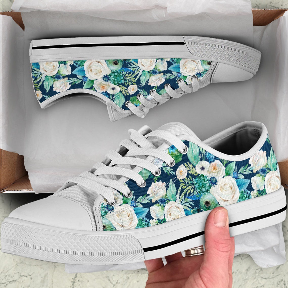 navy floral shoes