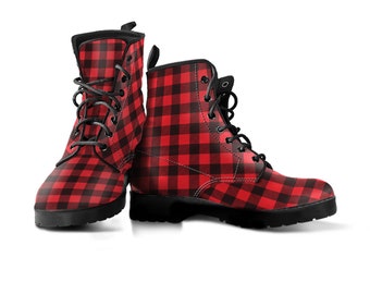 red black plaid boots