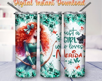 Just A Girl Who Loves Princess Cartoon 20oz Skinny Tumbler Wrap PNG Sublimation, Cartoon Tumbler Straight and Tapered PNG Digital Download