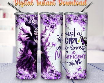 Just A Girl Who Loves Villain Cartoon 20oz Skinny Tumbler Wrap PNG Sublimation, Cartoon Tumbler Straight and Tapered PNG Digital Download