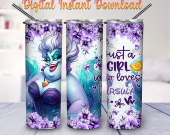 Just A Girl Who Loves Villain Cartoon 20oz Skinny Tumbler Wrap PNG Sublimation, Cartoon Tumbler Straight and Tapered PNG Digital Download