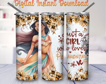 Just A Girl Who Loves Princess Cartoon 20oz Skinny Tumbler Wrap PNG Sublimation, Cartoon Tumbler Straight and Tapered PNG Digital Download