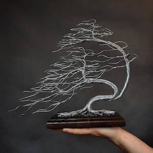 Windy Wire Bonsai Tree |  Tree of Life | Engraved Dedication | Zen Garden Tree | Metal Sculpture for the Desk | Decorative Tree | Lucky Tree
