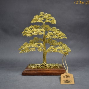 Brass Wire Bonsai Tree Sculpture: Engraved Dedication, Zen Garden Decor