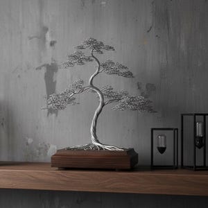Bonsaiboom staaldraad | Cadeau 11e verjaardag, gegraveerde eikenhouten voet