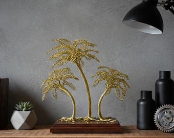 Brass Palm Tree Sculpture | Engraved Dedication, Tropical Decor