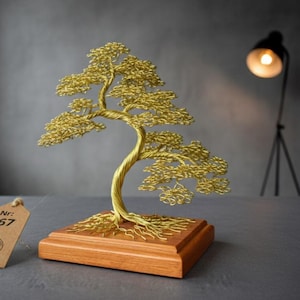 Wire Bonsai Tree | Engraved Dedication | Gold Anniversary | Olive Tree | Zen Garden | Japanese Figure | Metal Tree | Meditation Decor | Zen