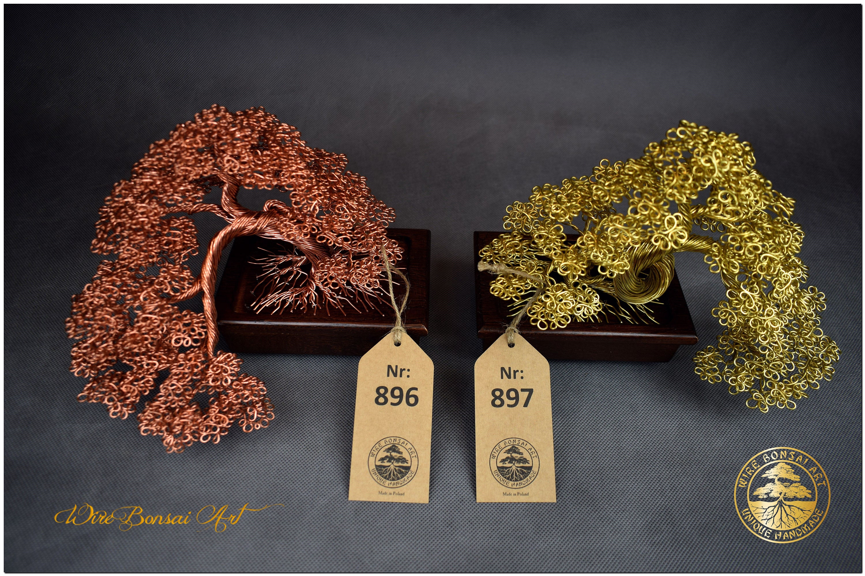 Set of Wire Bonsai Trees in Oak Pots Engraved Dedication Etsy