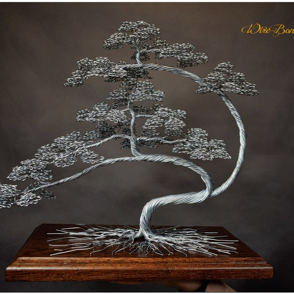 Grand | de bonsaï en fil d’acier | de l’Arbre de Vie Dédicace gravée | décoration japonaise | | du onzième anniversaire de mariage en acier Yin Yang