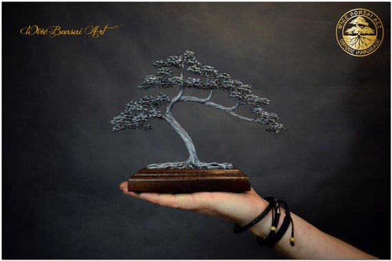 Mini filo bonsai in filo d'acciaio / dedica incisa / accessori bonsai /  albero fortunato / legno di quercia / regalo orientale / scultura in  metallo / -  Italia