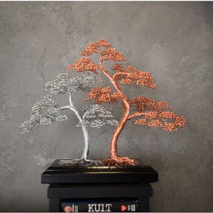 Metal Tree With Combination of Steel and Copper Wire | Engraved Dedication | Japanese Home Decoration | Meditation Decor | Dream Tree | Zen