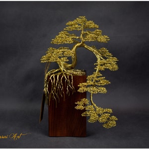 Cascade Wire Bonsai Tree | Brass Wire | Engraved Dedication |  50TH Anniversary | Brass Art Work | Meditation Decor | Feng Shui | zen Garden