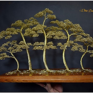 Brass Wire Bonsai Forest Tree | Engraved Dedication | Gold Anniversary | 50TH Anniversary | Tree of Wisdom | Meditation Decor | Yin Yang |