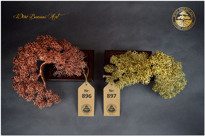 Set of Wire Bonsai Trees in Oak Pots Engraved Dedication Etsy