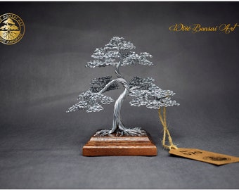 Mini Wire Bonsai Made of Steel Wire | Engraved Dedication | Luxury Handmade | New Home Gift Japan Style | Meditation Decor | Oriental Home |
