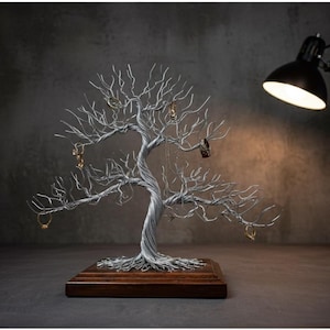 Wire Bonsai Tree Jewelry Holder: Engraved Steel Tree of Life