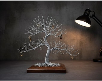 Draht Bonsai Baum Schmuckhalter: Gravierter Stahlbaum des Lebens