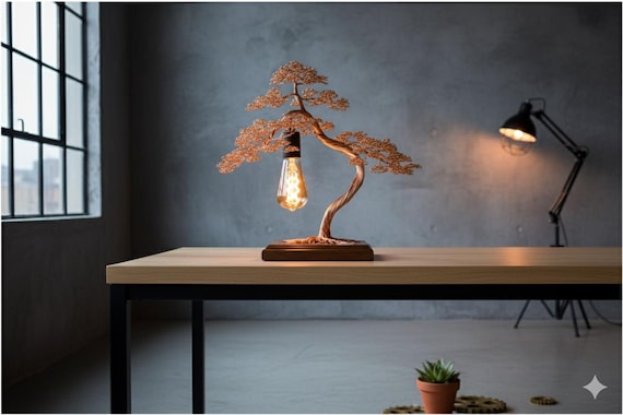 Kupfer Bonsai Baum Lampe: Handgefertigte Drahtkunst, gravierter Sockel -  Etsy.de
