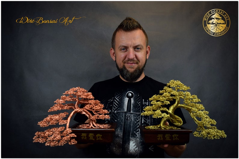 Set of Wire Bonsai Trees in Oak Pots Engraved Dedication Etsy