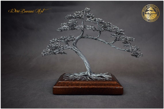 Mini filo bonsai in filo d'acciaio / dedica incisa / accessori