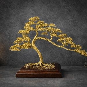 ゴールドワイヤーアート 盆栽風オブジェ ゴールドワイヤーアート 盆栽