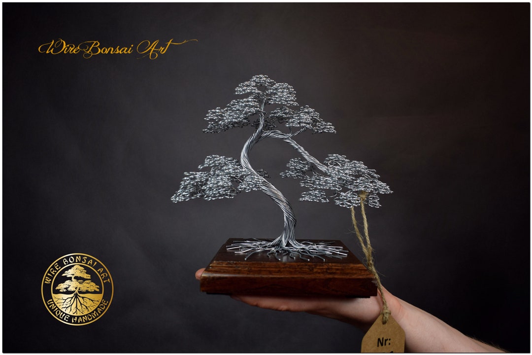 Metal Wire Bonsai Tree Engraved Dedication Luxury Handmade Steel 11th
