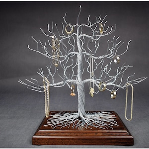 Handmade Wire Bonsai Tree: Jewelry Holder with Engraved Dedication