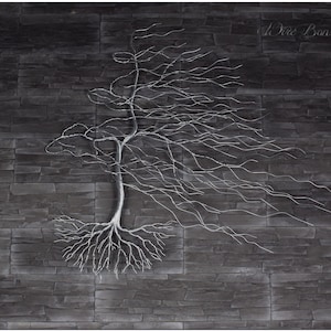 Wire Bonsai Tree Combed With Wind on the Wall | Tree of Life Wall Art | Chakra Tree | Wire Wall sculpture | Meditation Decor | Zen Garden |