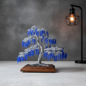 Wisteria Wire Bonsai Tree | Blue Flowers | Metal Tree | Engraved Dedication | Indoor Tree | Faux Tree | Meditation Decor | Japan Garden | image 1