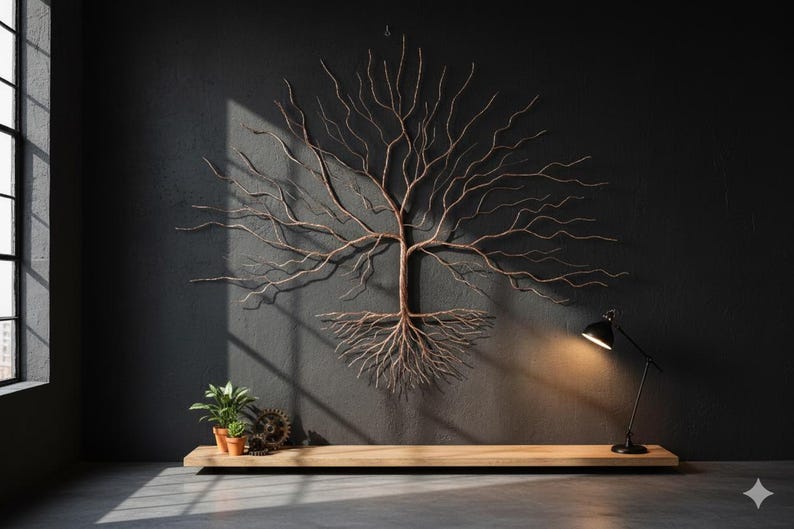 Copper Wire Tree Wall Art: Engraved Family Tree, Japanese Zen Decor - Etsy