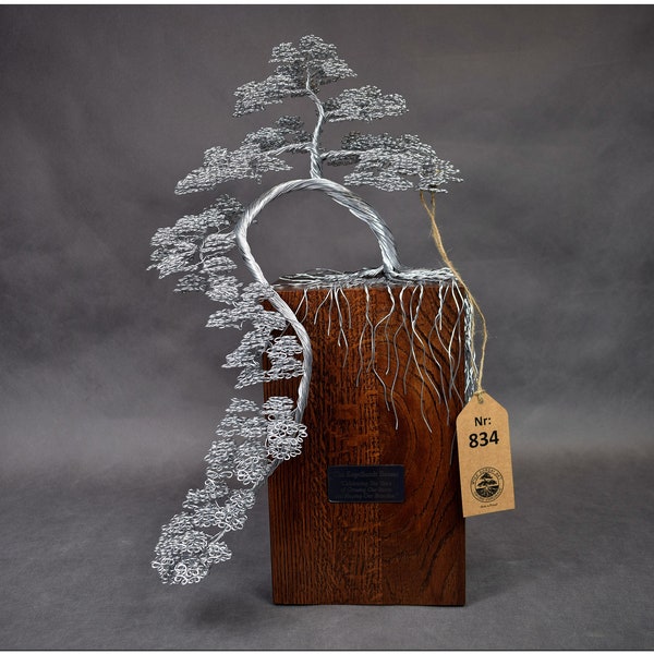 Large Wire Bonsai Tree | Long Roots | Engraved Dedication | Steel 11th Wedding Anniversary | Tree of Immortality | Memorial Day | Zen Garden