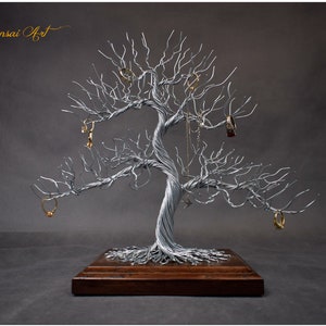 Árbol de bonsái de metal / Perchero para joyas / Dedicación grabada / Undécimo aniversario de bodas de acero / Decoración de meditación / Feng Shui / Decoración japonesa
