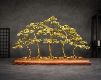 Brass Wire Bonsai Forest Tree | Engraved Dedication | Gold Anniversary | 50TH Anniversary | Tree of Wisdom | Meditation Decor | Yin Yang |