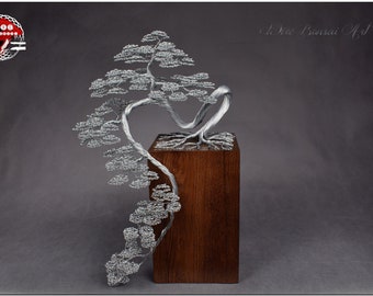 Cascada de árbol bonsái de alambre / Dedicación grabada / Escultura casera original / Decoración japonesa del hogar / Undécimo aniversario de bodas de acero /