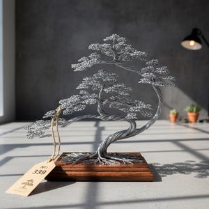 Handgemachter Draht-Bonsai-Baum: Gravierter Baum des Lebens, Meditations-Dekor Bild 3