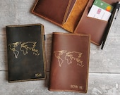 Customised Distressed Leather Passport Cover with World Map Name Travel Wallet Passport Holder Father 39 s Day Present Gift for Him