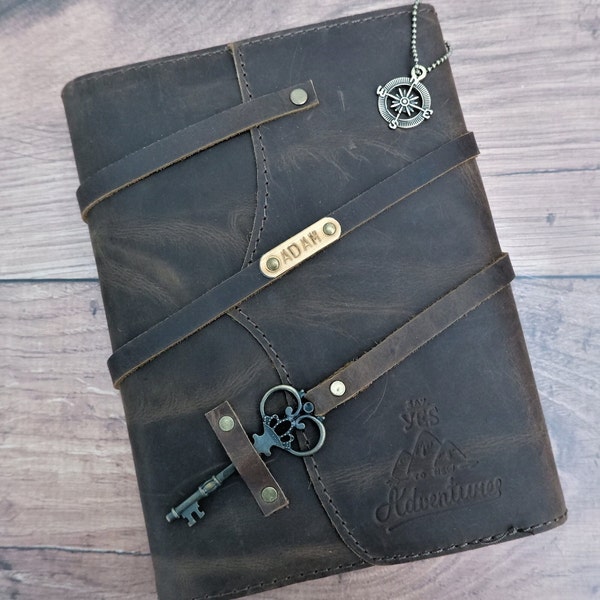 Personalized A5 Wrap Around Leather Travel Journal | Distressed Aged Rustic Drawing Doodle Book with Thick Cotton Paper