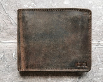 Personalised Real Leather Bi-Fold Rustic Men's Slim Wallet | Handmade Distressed Leather | Personalized Initials Embossed |Father's Day Gift