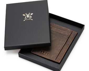 Personalised Distressed Leather Card Holder for Men | Customised Minimalist Wallet | Boyfriend Valentines Day Gift