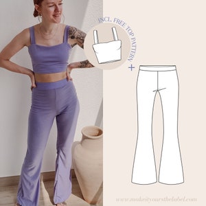 High Waist Flare Pants PDF Sewing Pattern for Jersey Yoga or Loungewear Pants in english Aktiv