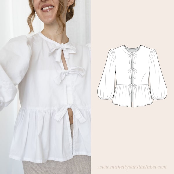 Tie Front Blouse PDF Sewing Pattern / Bow Front (Crop) Top / 12 sizes