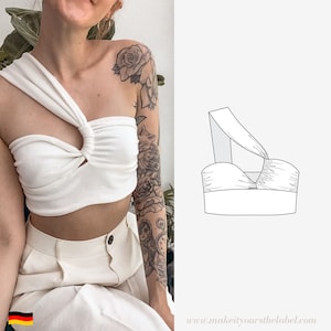 Asymmetrische One Shoulder Crop Top PDF Patroon Vrouwen Maat 34-50 op Duits