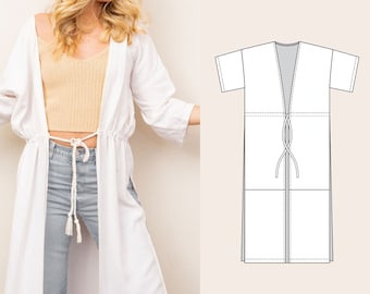 Encubrimiento Cardigan o vestidor bata de baño PDF Patrón de costura en inglés