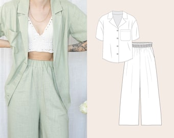 Culotte and Blouse co ord set women PDF sewing pattern Bundle