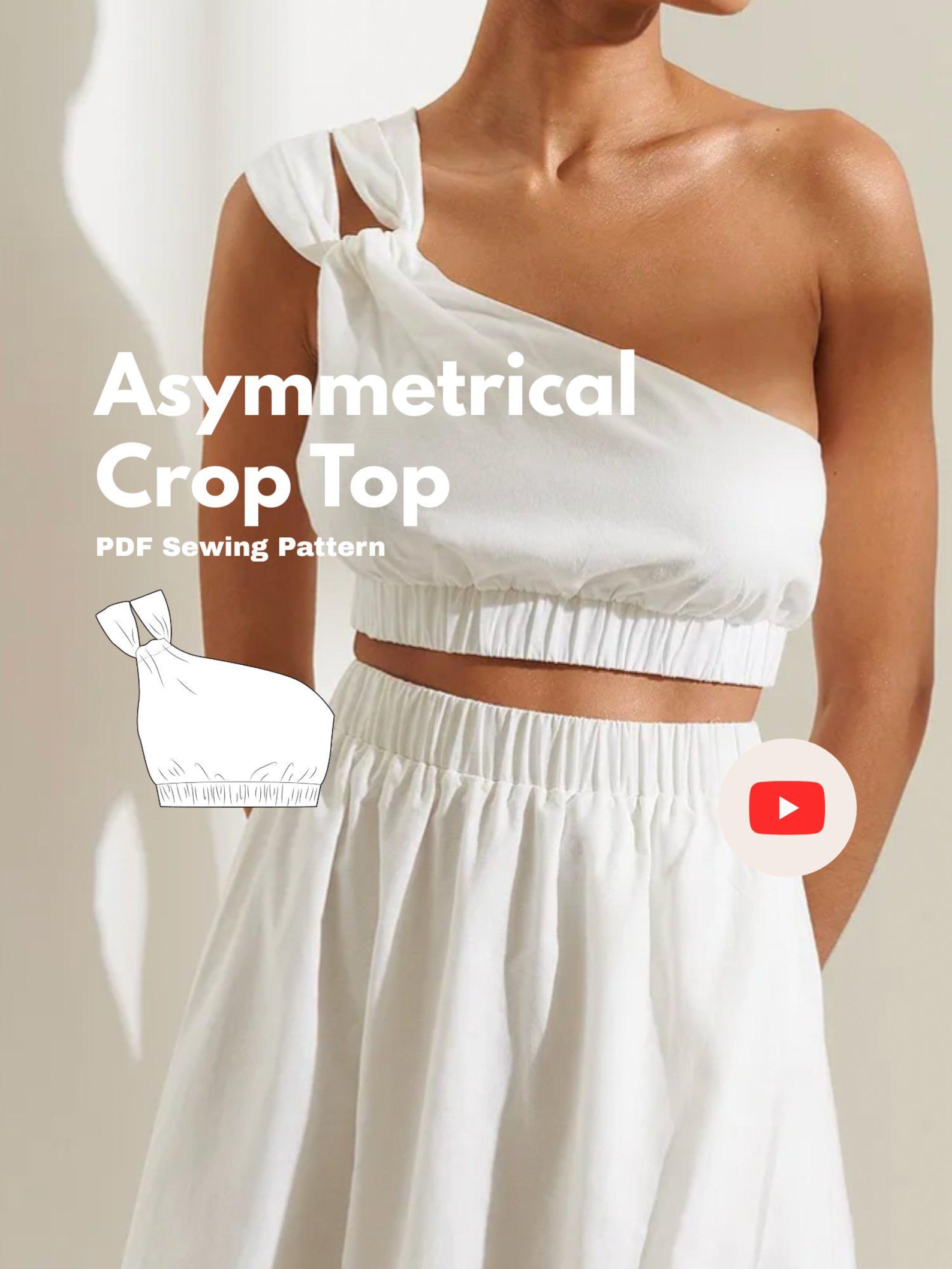 Asymmetrical Crop Top Sewing Pattern PDF | Twisted One Shoulder Top ...
