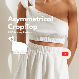 Asymmetrisch crop topje naaipatroon PDF | Top met gedraaide schouder | Geschikt voor beginners | A4 A0 projector | Engels & Duits