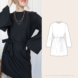 Knit dress with flared sleeves PDF Sewing Pattern