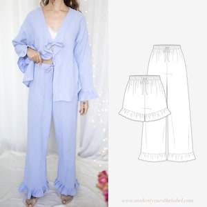 Peplum Pajama Bottom PDF Sewing Pattern Pants or Shorts in 12 sizes